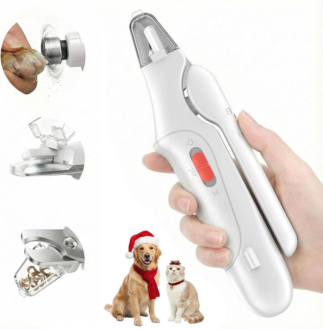 2 in 1 Dog Nail Clippers & Cat Nail Clippers Trimmers for Large Medium Small Dogs Cats Claw Trimmer Quick Sensor and Safety Guard USB Rechargeable Dogs Nail Trimmer with Catcher & 2 LED Lights (White)