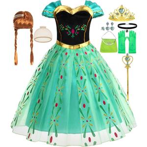 iTVTi Princess Anna Dress for Girls Halloween Carnival Christmas Costume with Accessories (4-5 Years)
