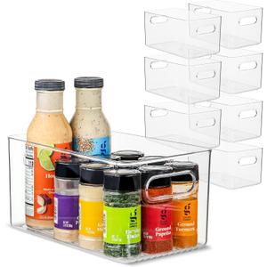 Plastic Food Storage 8 Pack Clear Container Bin with Handles for Organizing Kitchen, Pantry, Fridge, Freezer, Pantry,Bathroom. 10"x6"x5"