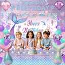 Mermaid Birthday Decorations, Mermaid Party Decorations, Balloons Cake Topper Tablecloth Banner Backdrop Party Decor Supplies, Mermaid Theme Birthday Decorations for Girls Under the Sea Happy Bday