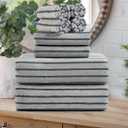 Oliven 8 Pcs Gray Cabana Stripe Bath Towel Set Oversize Bath Sheet-2 Bathroom Towels,2 Hand Towels,4 Washcloths Soft Jumbo Towels Absorbent Shower Towel Quick Dry Beach Chair Towel for Spa Gym Hotel (Grey)
