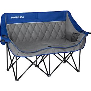 Oversized Double Padded Camping Chair Loveseat, Sapphire Blue
Diamond Quilted Padded Loveseat, 2 Cup Holders & Wine Glass Slots, Heavy-Duty Frame, Portable for Outdoor, Camping, Backyard