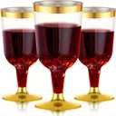 N9R 30PCS Plastic Wine Glasses with Gold Rim, 6 Oz Plastic Wine glasses with Stem, Disposable Wine Cups Reusable Suitable for Party Wedding Birthday