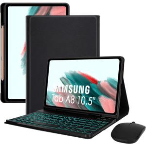 LAMA 7 Colors Backlit Keyboard Case with Mouse for Samsung Galaxy Tab A8 10.5 Inch, Wireless Keyboard Case with S Pen Holder for Galaxy Tab A8 10.5" 2021 (SM-X200/X205/X207), BK