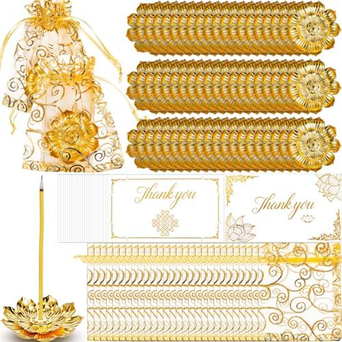 LemonRoad Diwali Gifts Bulk, Indian Return Gifts for Pooja Bulk, Lotus Incense Holder, Gold Double Layer Design with Organza Bags and Thank You Cards, Ideal for Festivals, Yoga and Spa