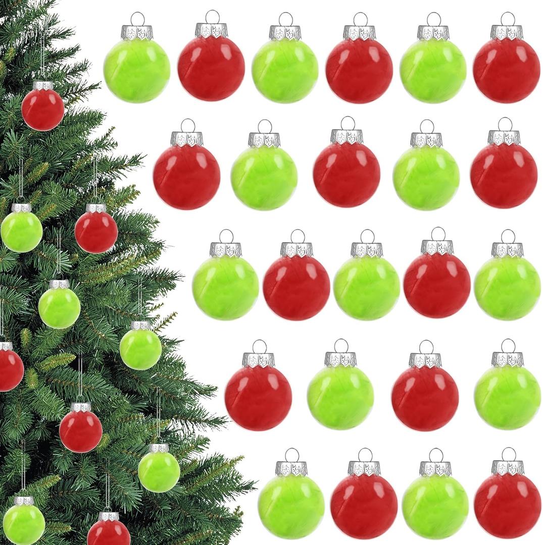 24 Pcs Christmas Balls Ornament 2.5 Inch Hanging Red Green Christmas Feather Balls for Xmas Tree Decorations Home Indoor Outdoor Holiday Party Decor