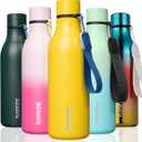 BJPKPK Insulated Water Bottles, 18 oz Stainless Steel Metal Water Bottle with Strap, BPA Free Leak Proof Jugs, Mugs, Flasks, Reusable Thermal Flasks for Sports & Travel, Yellow