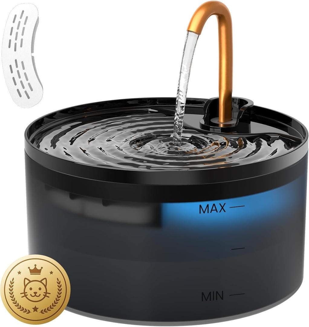 Cat Water Fountain, 71oz/2.1L Cat Fountain for Drinking with Copper Faucet, MISFANS-Designed Pump & Filter, Plastic Automatic Pet Water Fountain Bowl & Dispenser with 1-Pack Replaceable Filters