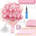 Qeeenar DIY Heart Balloon Bouquet Kit, 8Pcs Foil Heart Balloons with Baby's Breath Flowers, Wrapping Paper & Ribbon, Balloon Flower Bouquet Making Kit for Birthday Anniversary(Pink)