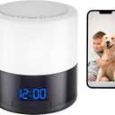 Security Camera with Bluetooth Speaker, 1080P Wireless Indoor Camera for Home Security/Baby/Pet, Clock Camera with Rotating Lens, 240 Viewing Angle, Night Light, Motion Detection (White)