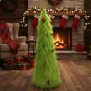 2 ft Lime Green Furry Christmas Tree Decoration Artificial Whimsical Mini Christmas Tree with Topper Star and Ball Ornaments Small Tabletop Decor for Xmas Home Living Room Table Decoration
