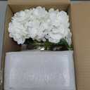 Hollyone Hydrangea Artificial Flowers with Vase White Silk Fake Flowers Arrangements in Glass Vase with Faux Water for Home Bathroom Office Table Centerpiece Shelf Decorations