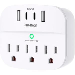 1 Pack Multi Plug Outlet Splitter with USB, Surge Protector Outlet Extender with 3 Wall Outlets 4 USB Wall Charger(2 USB C), 490 Joules, ETL Listed, Small Outlet Adapter Plug Extender for Travel, White
