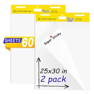 2 Pack Sticky Easel Pads,25 x 30 Inches Flip Chart Paper for Teachers,Self Stick Easel Paper for White Board,Large White Premium Self Stick Flip Chart Paper,30 Sheets/Pad