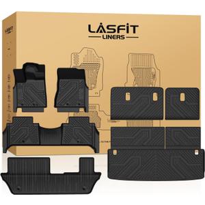 LASFIT Floor Mats & Seatback Mats & Cargo Mat for Nissan Armada/Infiniti QX80 2025-2026 (Fit 8 Seats, Not Fit 7 Seats), Custom Fit All Weather TPE Easy Clean Durable Floor Liners Car Mats,Black