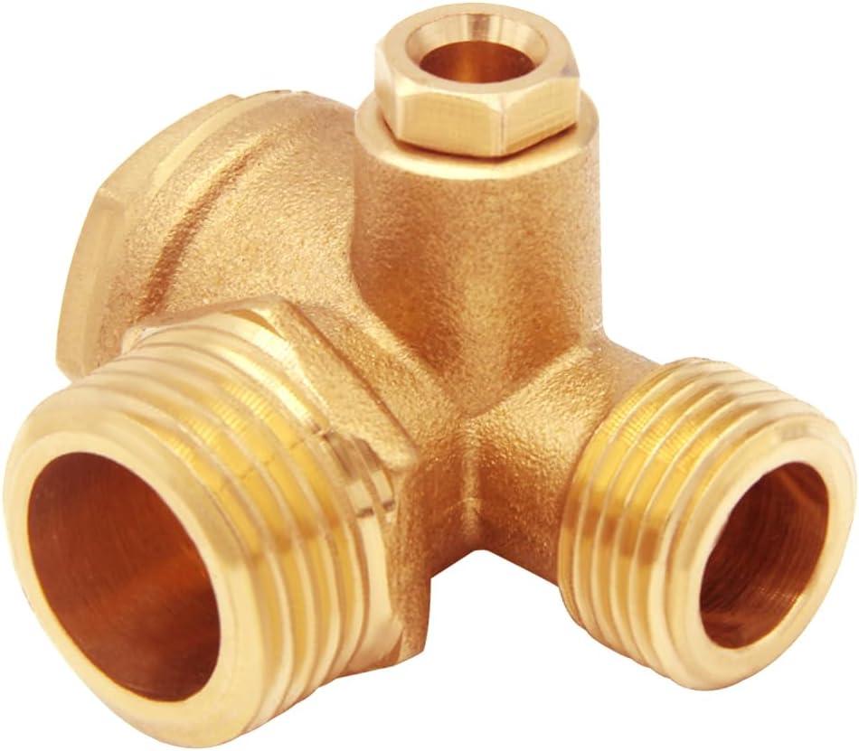 Solid Brass 3-Port Air Compressor Check Valve M10*1 x G3/8" x G1/2" Male Female Threaded Tube Connector Non-Return Valve