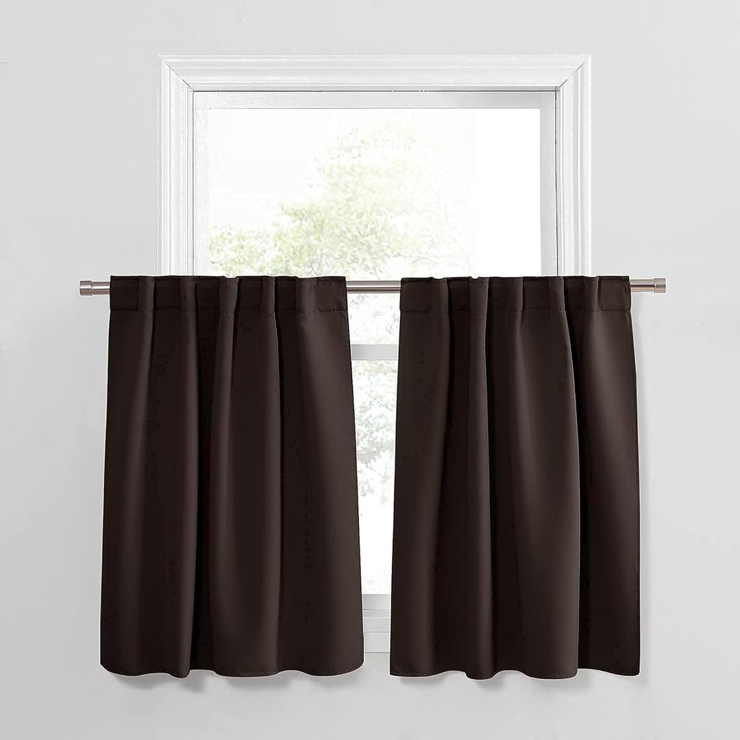 PONY DANCE Short Window Curtains - Back Tab Valances Home Decor Small Panels Light Block for Nursery/Bay Windows Bathroom, 42 Wide x 36 Inches Long, Brown, 2 Pieces PONY DANCE Short Window Curtains - Back Tab Valances Home Decor Small Panels Light Block for Nursery/Bay Windows Bathroom, 42 Wide x 36 Inches Long, Brown, 2 Pieces