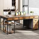 Huuger Computer Desk with 6 Drawers, Office Desk with Shelves, Reversible Gaming Desk, Large Corner Desk with Storage, Work for Home Office, Study, Living Room, 63inch, Rustic Brown