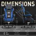 HLDIRECT Gaming Chair, Ergonomic Video Game Seat with 360 Swivel & Lumbar Massage, Computer Chair PU Leather Cushion for Adults Home/Office Use (Black & Blue)
