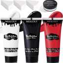 MEICOLY Black White Red Face Body Paint with Setting Powder and Sponges,Clown White Devil Joker Face Paint Makeup,Waterbased Body Paint,Halloween Face Painting for Vampire Skeleton Spiderman