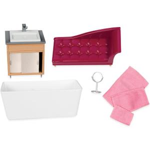 Lori  Luxury Bathroom Set  Bathroom Playset for Mini Dolls  Dollhouse Furniture for 6-Inch Dolls  Bathtub, Vanity, Lounge Chair  3+ Years