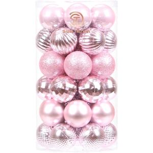 Sea Team 41-Pack Christmas Ball Ornaments with Strings, 40mm/1.57-Inch Small Size Baubles, Shatterproof Plastic Christmas Bulbs, Hanging Decorations for Xmas Tree, Holiday, Wedding, Party, Pink