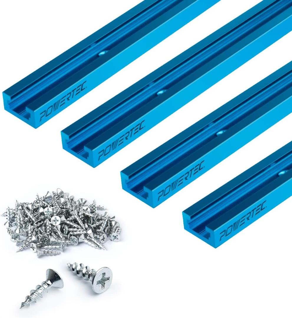 POWERTEC 71853 48 Inch x4 Universal T track with 100 Pcs Wood Screws, Double-Cut Profile T track with Predrilled Mounting Holes