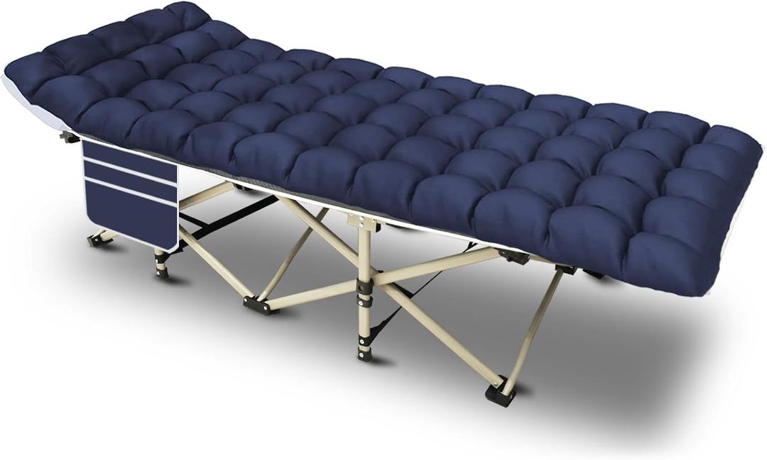 YELLOW JACKET Camping Cot with Mattress for Adults, Folding Sleeping Cot 600lbs Max Load, Portable Camping Cot with Carry Bag, 28" Wide Cot for Camping, Home,Office,Travel (Blue), 75 inches x 28 inches x 15.4 inches