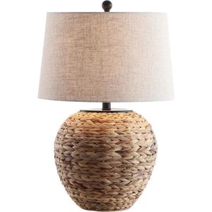 JONATHAN Y 24.5" Natural Water Hyacinth Farmhouse Basket Table Lamp, Coastal Decor for Living Room Bedroom Nightstand, Light Gray Linen Shade, LED Bulb Included JYL6501A