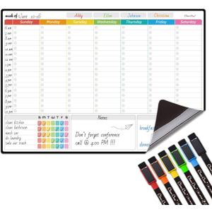 Magnetic Dry Erase Weekly Calendar for Fridge - Large 17"x12" Magnetic Weekly Planning Board with Hourly Time Slots - 6 Extra Fine Point Markers Included