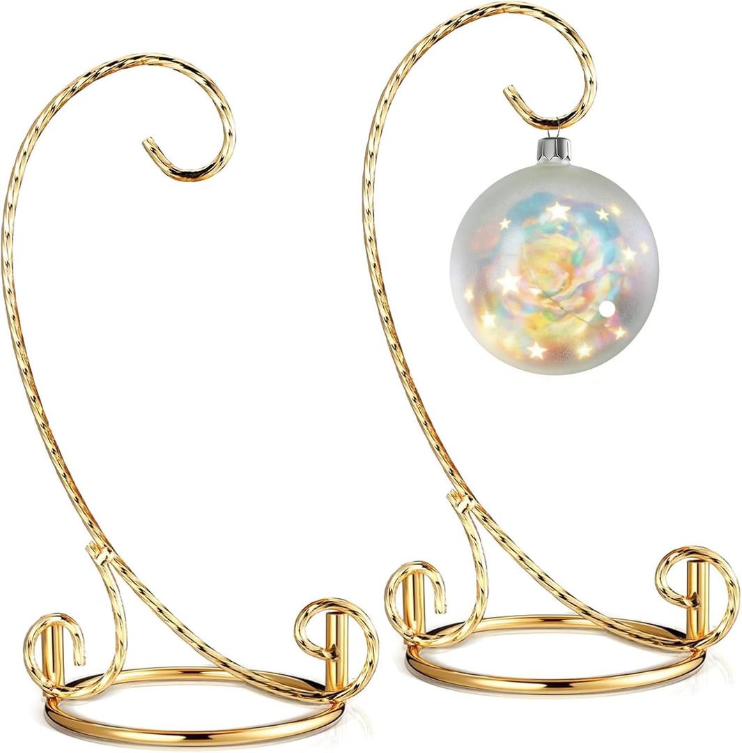 2 Pcs Ornament Display Stand - Small Twisted Ornament Hanger Stand Holder Hanging Terrarium Holder Plants Witch Ball Wedding Party Ornaments Perfect for Home and Office Decor Gold 7.5" H, 2 pack