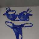 Lilosy Sexy Eyelash Underwire Floral Lace Sheer O Ring Linked Cutout Lingerie Set 2 Piece (Blue, L)
