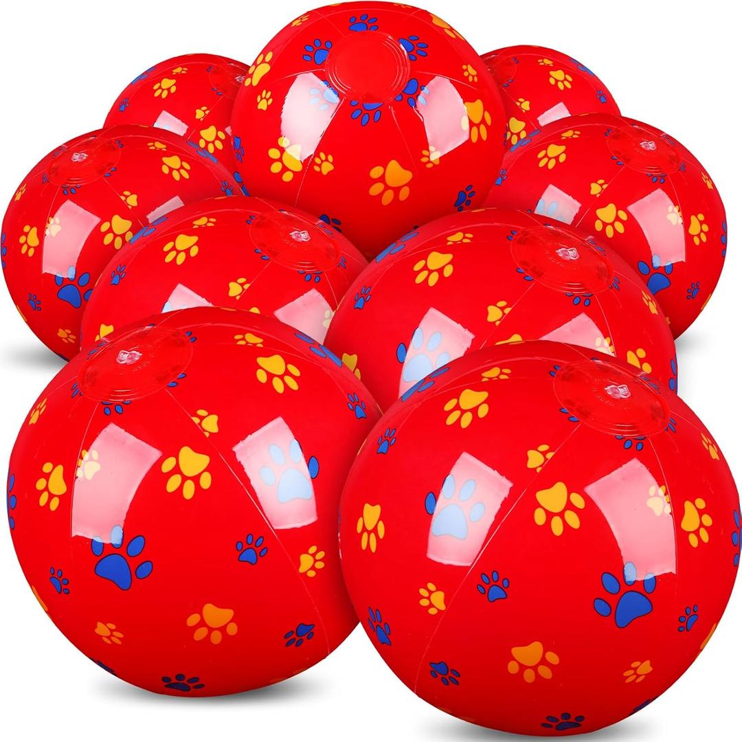 Hollowfly 12 Pack Red Dog Paw Themed Beach Ball for Kids 7.87" Bulk for Summer Pool and Beach Game Gifts Red and Dog Birthday Party Supplies and End of the Year Class Party Decorations Favor