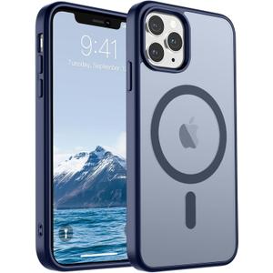 SUPFINE Magnetic for iPhone 11 Pro Max Case (Compatible with MagSafe) (Military Grade Drop Protection) Translucent Matte Shockproof Phone Case,Navy Blue