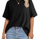 Acelitt Womens Oversized T Shirts Loose Fit Crewneck Short Sleeve Waffle Knit Tops Summer Casual Blouse 2025 Basic Tee Going Out Workout Outfits Black X Large