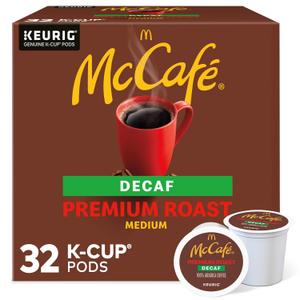 McCafe Keurig Single Serve K-Cup Pods, Premium Roast Decaf, 32 Count (EXP 07/26/26)