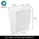 iDesign,Plastic Spa Rectangular Trash, Waste Basket Garbage Can for Bathroom, Bedroom, Home Office, Dorm, College, 2.5 Gallon, White