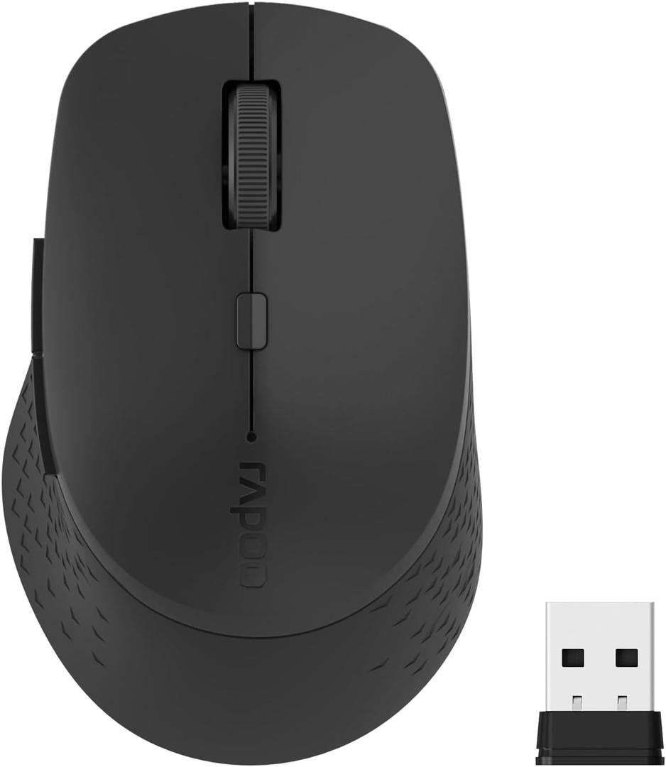 Rapoo M300G Silent Wireless Mouse, Bluetooth for Laptop, 2.4GHz With USB Receiver, 2400 Adjustable DPI Optical Tracking, 1 Year Battery Life, Compatible With PC, Matte Black