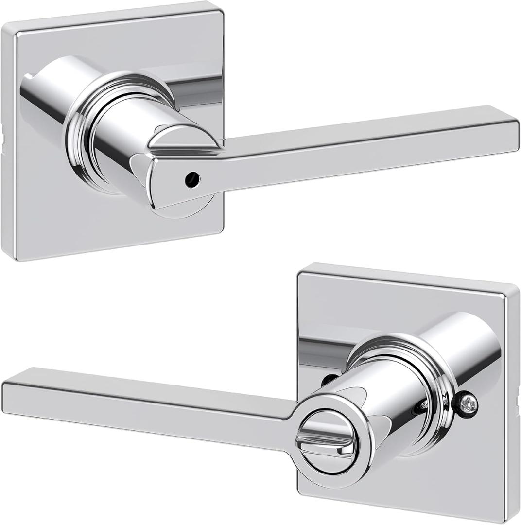 Kwikset Casey Interior Privacy Door Handle with Lock, Door Lever For Bathroom and Bedroom, Polished Chrome Reversible Keyless Turn Lock (1 Pack)