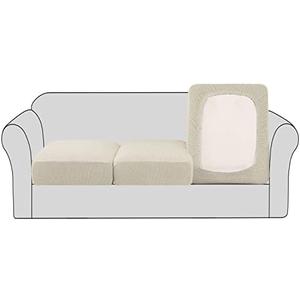 H.VERSAILTEX High Stretch Individual Seat Cushion Covers Sofa Slipcovers Couch Cushion Covers Sofa Covers Featuring Jacquard Textured Twill Fabric (3 Pack for 3 Cushion Sofa, Natural, Large)
