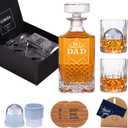 Gifts for Men Dad, Whiskey Decanter Set with Gift Box, Unique Christmas from Daughter or Son, Perfect Birthday and Retirement Present for Men - Includes 2 Ice Molds, 2 Coasters, and a Gift Card, 7 Count