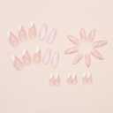 4 x MERVF Almond Press on Nails Medium Fake White French Tip Glue ons Nail Gold Lines Stiletto Acrylic Leaf Print Design Manicure Supplies Glossy 24pcs