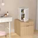 Aruood Mini Fridge Stand with Storage, Fluted Mini Fridge Cabinet with 2 Drawers, Wood Refrigerator Table Stand for College Dorm Room, Home Office & Bedroom, Light Oak, 22.4" W