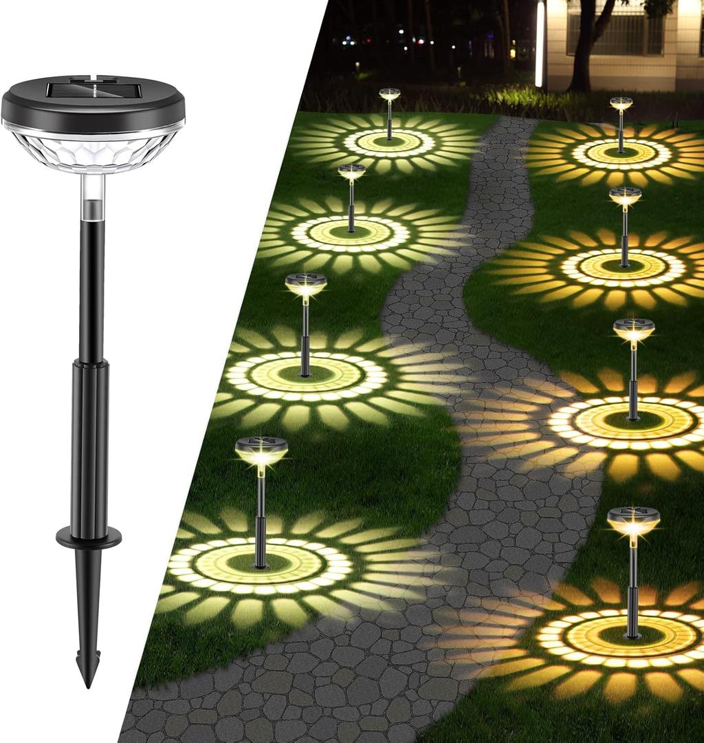 Solar Powered Pathway Lights Outdoor, Bright LED Solar Lights Outdoor 8 Pack, Waterproof IP67 Solar Landscape Path Lights for Yard Garden Walkway Lawn Sidewalk (Warm White & Cool White)