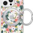 for iPhone 14 Pro Case with MagSafe Stand Ring for Women, Cute Spring Floral Design with 360 Kickstand Holder Magnetic Shock Proof Heavy-Duty Protection Pink Flower