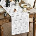 Artoid Mode Ghost Soft Plush Faux Fur Jacquard Halloween Table Runner, Holiday Kitchen Dining Table Decoration for Home Party Decor 13x72 Inch (White)