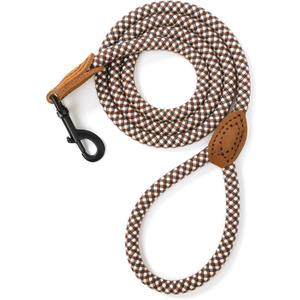 Mile High Life Rope Leash with Genuine Leather Connection, 6 FT/5 FT/4 FT, Heavy Duty Leash for Medium & Large Dogs (Brown, 60 Inch)