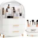 Makeup Organizers and Storage Make up Organizer for Vanity Cosmetics Skincare With Lid and Drawers Display Cases for Countertop Bathroom Women Teenager Girl Gifts(White+Brush Holder)