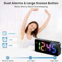 2 Pack Alarm Clock for Bedroom, RGB Digital Clock Large Display, Dual Alarm Clocks for Bedrooms Heavy Sleepers, Plug-in Desk Clock with Temperature, Dimmable Night Mode, Battery Backup(White+Black)