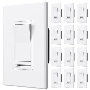 Amico 12 Pack Light Dimmer Switch, No Neutral Wire, Single Pole or 3-Way, for Dimmable LED/CFL (150W) & Halogen/Incandescent (600W), Slide to Dim, White with Wall Plates Included, ETL Listed